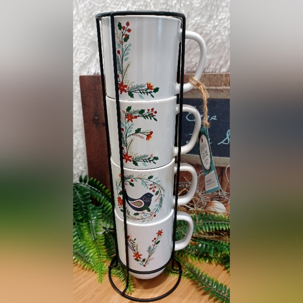 Seasonal Stacking Cups With Metal Rack